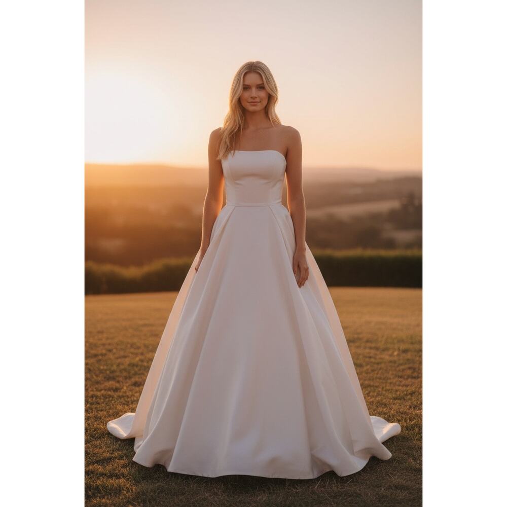 Strapless Soft White Satin Ball Gown/Wedding Dress